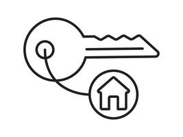 Key icon for house representation, isolated against a white background. This simple symbol evokes a sense of warmth and security, embodying the concept of home. vector