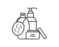 set of beauty, cosmetics and care icons. Bottle, jar, shower gel, face cream, body lotion, spray, ointment, paste. vector