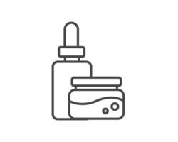 set of beauty, cosmetics and care icons. Bottle, jar, shower gel, face cream, body lotion, spray, ointment, paste. vector