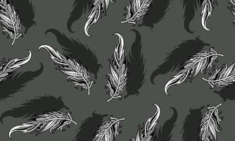 Seamless pattern black and white with hand drawn feathers. vector