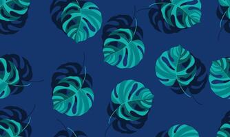 seamless pattern green leaves with shadow on blue background. vector