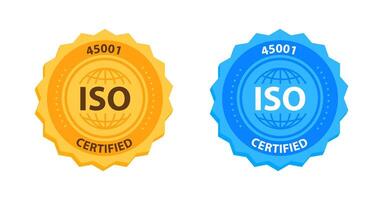 ISO 45001 Quality Management Certification Badge Gold and blue. illustration vector