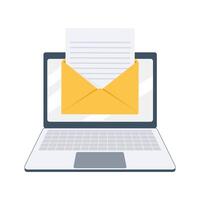 Open envelope on the screen laptop. Sending and receiving emails. Email message. Messaging vector