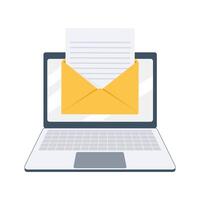 Open envelope on the screen laptop. Sending and receiving emails. Email message. Messaging vector