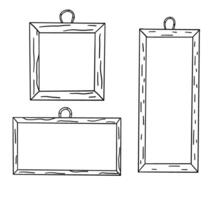 Set of wooden photo frame in hand drawn doodle style vector