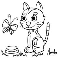 colorante libro página para niños con pequeño gato y Leche vector