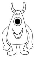 Coloring book page with monster with horns and one eye vector