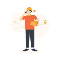 illustration template of Delivery Courier man with hand phone vector