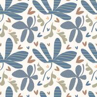 Seamless pattern with abstract floral elements. Textured by stripes, dots. zigzags, scribbles. Natural colors. for textile, wrapping paper, wallpaper vector