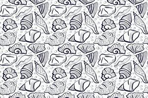 Seamless pattern with linear seashells vector