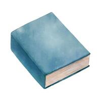 Blue closed book. Hand drawn literature for reading and study. Watercolor illustration vector
