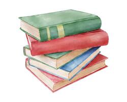 Stack of books. Hand drawn literature for reading and study. Watercolor illustration vector
