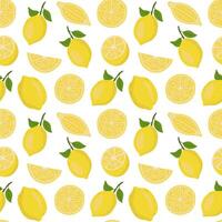 Fresh lemons on transparent background. Summer citrus fruits seamless pattern. vector