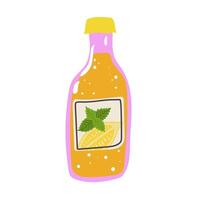 Bottle with yellow lemonade detox drink, fruit smoothie, organic lemonades. vector