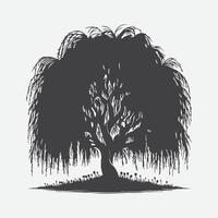 Print Mystical Willow Tree Silhouette, Nature's Elegant Shadow vector