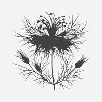 Print Ethereal Embrace, The Majestic Silhouette of Love-in-a-Mist Blossom vector