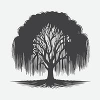 Print Mystical Willow Tree Silhouette, Nature's Elegant Shadow vector