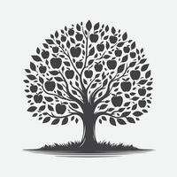 Print Majestic Apple Tree Silhouette, A Timeless Symbol of Nature's Elegance vector