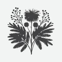 Print Enchanting Mimosa Flower Silhouette, Nature's Grace in Shadows vector