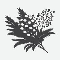 Print Enchanting Mimosa Flower Silhouette, Nature's Grace in Shadows vector