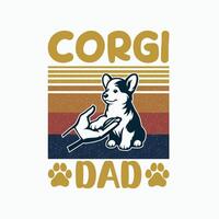 corgi perro papá retro camiseta diseño vector