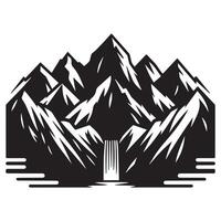 Mountain with a waterfall illustration in black and white vector