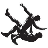 A Wrestler grabbing with opponent illustration in black and white vector