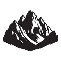 Mountain with a cave illustration in black and white vector