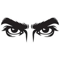 Eyes with thick arched eyebrows staring intensely illustration in black and white vector