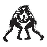 The Wrestler grappling fight illustration in black and white vector