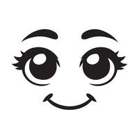 A happy smiling expression and crinkly eyes illustration in black and white vector