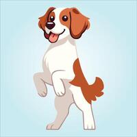 Brittany dog stands on hind legs illustration vector