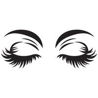 Eyes with a sleepy half closed gaze and relaxed lashes illustration in black and white vector