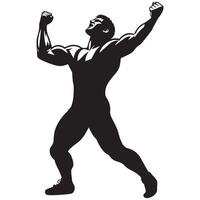 a Wrestler victory pose illustration in black and white vector