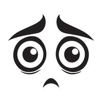 Surprised wide open eyes with furrowed brows illustration in black and white vector