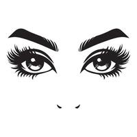 A confident bold look and eyes with thick lashes illustration in black and white vector