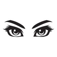 Eyes with a focused sharp look and minimal eyelashes illustration in black and white vector