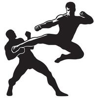 A Wrestler kicking opponents chest illustration in black and white vector