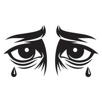 Sad depressed look and frowning eyes illustration in black and white vector