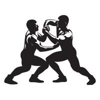 Two wrestler fighting illustration in black and white vector
