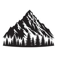 Mountain and pine trees illustration in black and white vector
