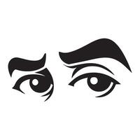 Eyes with a raised eyebrow and a suspicious look illustration in black and white vector