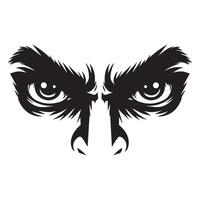 Eyes with a fierce intense look and furrowed brows illustration in black and white vector