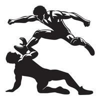 a wrestler in Flying Elbow illustration in black and white vector