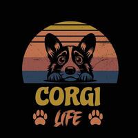 Corgi Dog Life Retro T-Shirt Design vector