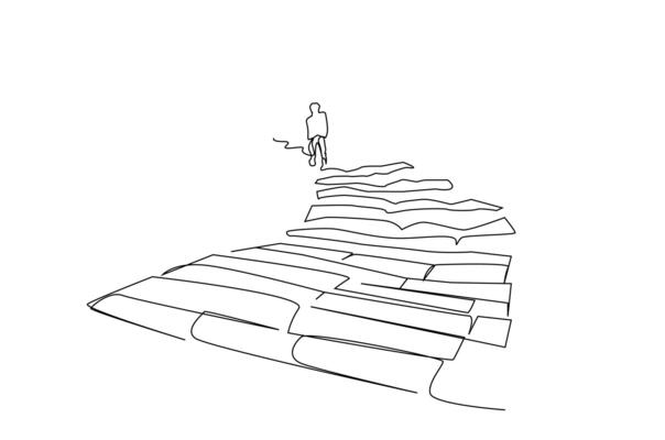 human person walking up city stairs going leaving city life walking away line art design