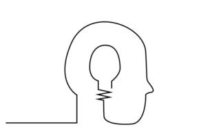 male head brain lamp find new idea simple line art vector