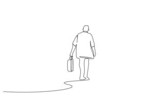 human person bag leaving going away walking outside line art vector