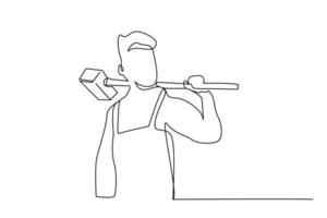 man business industry sledgehammer hammer worker line art vector