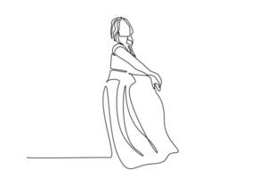 young beautiful woman lady princess beautiful dress pose line art vector